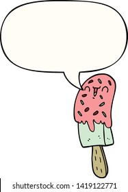 cartoon ice lolly with speech bubble