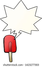 cartoon ice lolly with speech bubble in smooth gradient style