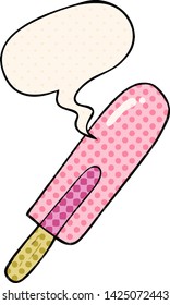 cartoon ice lolly with speech bubble in comic book style