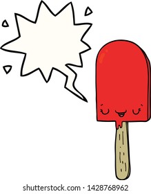 cartoon ice lolly with speech bubble