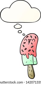 cartoon ice lolly with thought bubble in smooth gradient style
