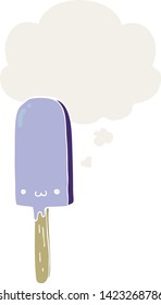 cartoon ice lolly with thought bubble in retro style