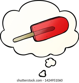 cartoon ice lolly with thought bubble in smooth gradient style