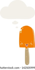 cartoon ice lolly with thought bubble in retro style