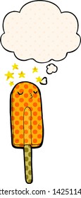 cartoon ice lolly with thought bubble in comic book style