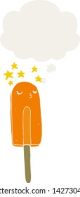 caricatura de hielo lolly con burbuja de pensamiento en estilo retro