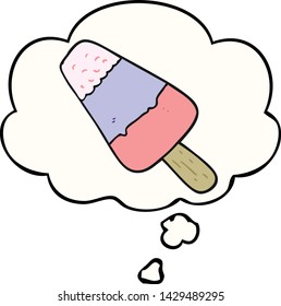 caricatura de hielo lolly con burbuja de pensamiento