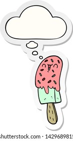 cartoon ice lolly with thought bubble as a printed sticker