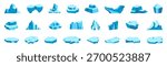 Cartoon iceberg icon in a flat design. Antarctic floating glacier pieces, frozen ice blocks. Blue ice crystal in cartoon style. Glaciers, icebergs, ice mountains in a flat design