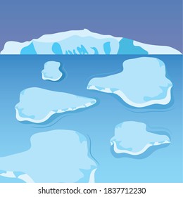 cartoon icebergs arctic landscape, colorful design, vector illustration