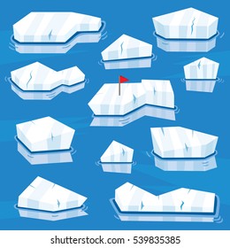 Cartoon Icebergs Set. Vector Illustration. Detail for Game Design. Arctic Level.

