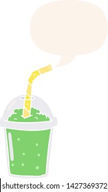 cartoon iced smoothie with speech bubble in retro style