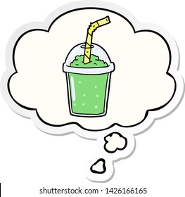 caricatura helada smoothie con burbuja de pensamiento como pegatina impresa