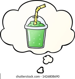 cartoon iced smoothie with thought bubble in smooth gradient style