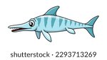 Cartoon ichthyosaurus dinosaur character. Isolated vector large extinct marine reptile from Early Triassic to Late Cretaceous period. Stenopterygius quadriscissus swimming ocean wildlife creature