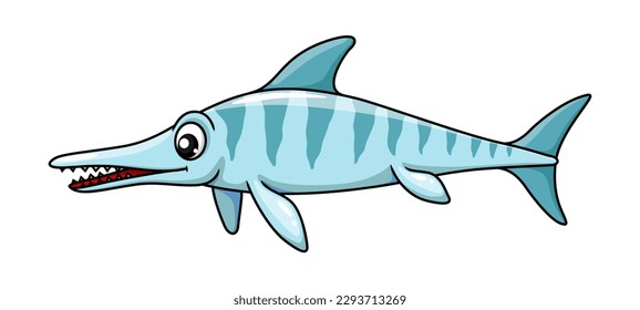 Cartoon ichthyosaurus dinosaur character. Isolated vector large extinct marine reptile from Early Triassic to Late Cretaceous period. Stenopterygius quadriscissus swimming ocean wildlife creature