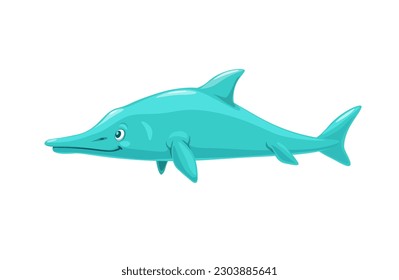 Cartoon ichthyosaurus dinosaur character. Isolated vector large extinct marine reptile from Early Triassic to Late Cretaceous period. Stenopterygius quadriscissus swimming ocean wildlife creature