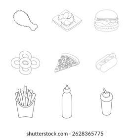 Cartoon Icon 9 Set Fast Food Digital Vectors Illustration 