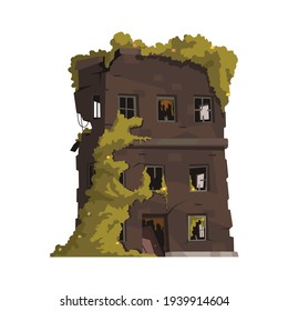 Cartoon icon with abandoned overgrown building vector illustration