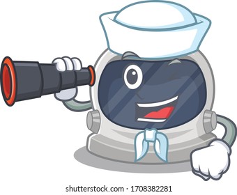 A cartoon icon of astronaut helmet Sailor with binocular