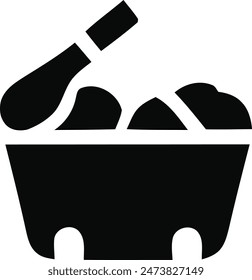 Cartoon icon of a basket with potatoes inside it.