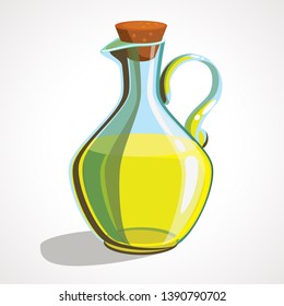 Cartoon icon bottle of oil. Olive oil. Vector illustration