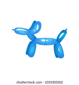 Cartoon icon of bright blue balloon in shape dog. Inflatable animal. Flat vector design for child celebrations, decoration greeting card or poster