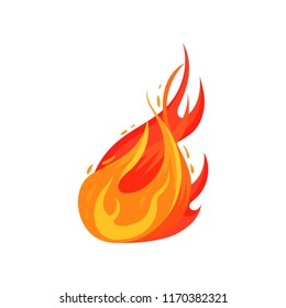 Cartoon icon of bright fiery flame. Hot red-orange fire. Symbol of danger. Flat vector for sticker, promo poster or flyer