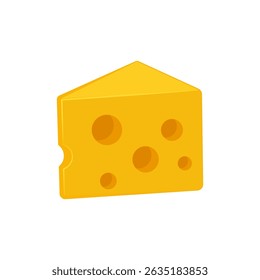 Cartoon icon of a cheese wedge with holes in flat style. Flat vector illustration.
