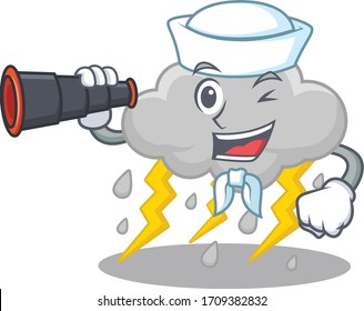 A cartoon icon of cloud stormy Sailor with binocular