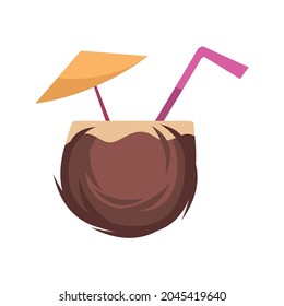Cartoon icon with coconut cocktail with straw vector illustration