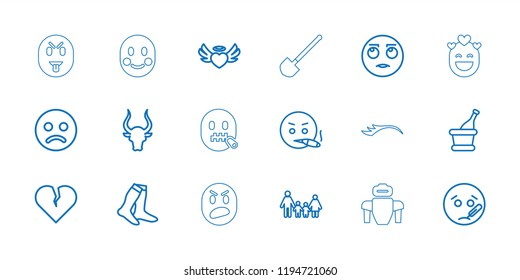 Cartoon icon. collection of 18 cartoon outline icons such as bull, socks, sad, rolling eyes, sick emot, family. editable cartoon icons for web and mobile.