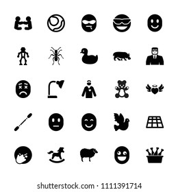 Cartoon icon. collection of 25 cartoon filled icons such as sheep, ant, duck, security guy, emot in sun glasses, facepalm emot. editable cartoon icons for web and mobile.