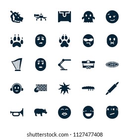 Cartoon icon. collection of 25 cartoon filled icons such as hippopotamus, trumpet, wink emot, kiss emot, ghost, caterpillar. editable cartoon icons for web and mobile.