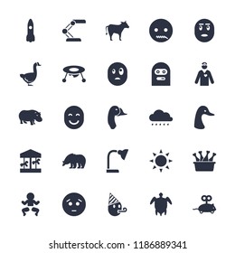 Cartoon icon. collection of 25 cartoon filled icons such as sun, bear, goose, hippopotamus, baby toy, mouse toy, sad emot. editable cartoon icons for web and mobile.