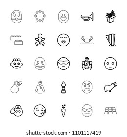 Cartoon icon. collection of 25 cartoon outline icons such as hippopotamus, baby girl, brush, trumpet, sad emot. editable cartoon icons for web and mobile.