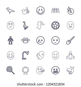 Cartoon icon. collection of 25 cartoon outline icons such as goose, explosion, shovel, dinosaur, sad emot, crying emot, lollipop. editable cartoon icons for web and mobile.