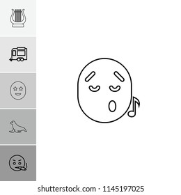 Cartoon icon. collection of 6 cartoon outline icons such as smoking emot, trailer, seal, emoji listening music. editable cartoon icons for web and mobile.