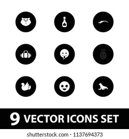 Cartoon icon. collection of 9 cartoon filled icons such as crazy emot, emoji showing tongue, bird, sport bag, bear, seal, eyelashes. editable cartoon icons for web and mobile.