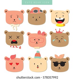 Cartoon icon collection with bear