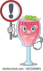 A cartoon icon of cosmopolitan cocktail with a exclamation sign board