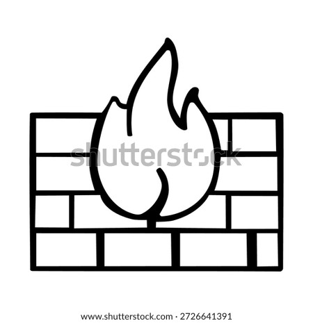 Cartoon Icon Cyber Security Fire Wall Simple Digital Design