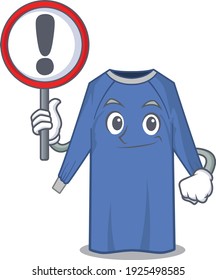 A cartoon icon of disposable clothes with a exclamation sign board