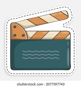 Cartoon-Icon der Doodle Clapper-Platine zum Schießen von Film in offener Position. Stellvertretender Direktor. Vektorgrafik einzeln auf weißem Hintergrund