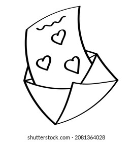 icono de caricatura del sobre de doodle con carta de amor y tarjeta de saludo para las vacaciones en San Valentín. Vector aislado en fondo blanco