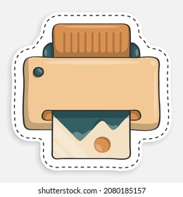 cartoon icon of doodle inkjet printer. Printing documents in office using copiers. Vector isolated on white background