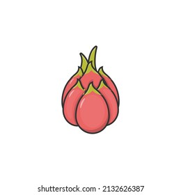 Cartoon icon of dragon fruit. Dragon fruit icon. Fresh, vitamin, and whole fruit with leaf. Food icon concept isolated vector illustration.