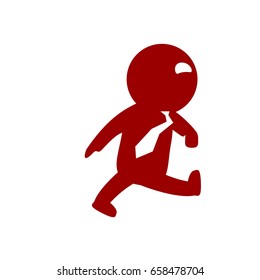 Cartoon icon emotional character, moving. Funny businessman with necktie goes fast and forward, marching in lockstep. He is concentrated, determined and aggressive. Use for presentations.
