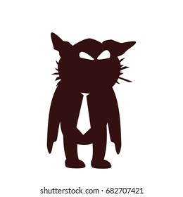 Cartoon icon emotional character, moving and gesticulating. Funny werewolf with necktie angrily looks. Use for presentations.