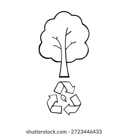 Árbol de reciclaje del ambiente del icono de la historieta para el diseño digital simple de la tierra